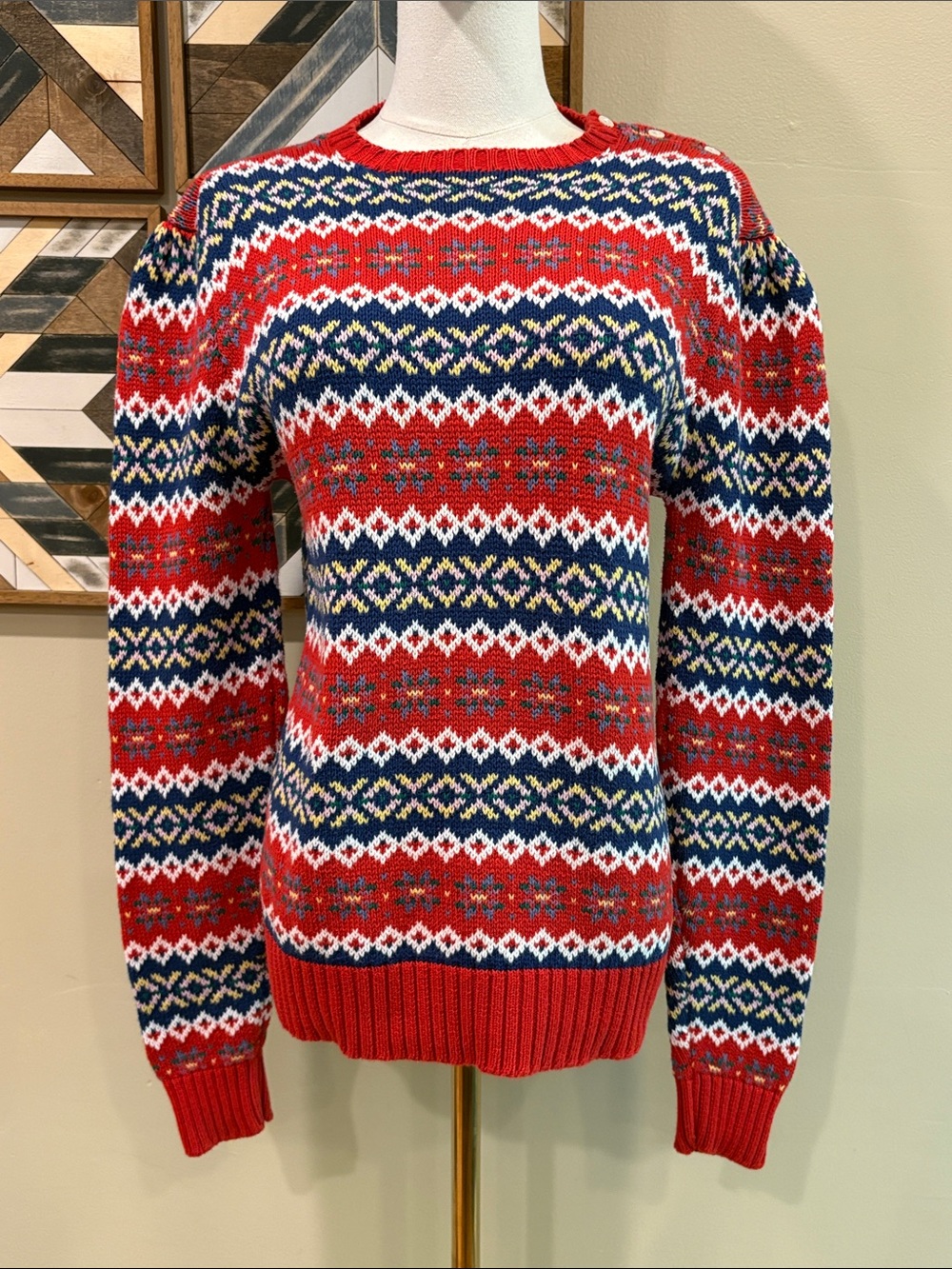 Vintage Ralph Lauren Blue Label 90s Fair Isle Cotton Crewneck Knit Sweater